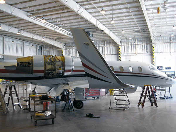 Jet plane under inspection